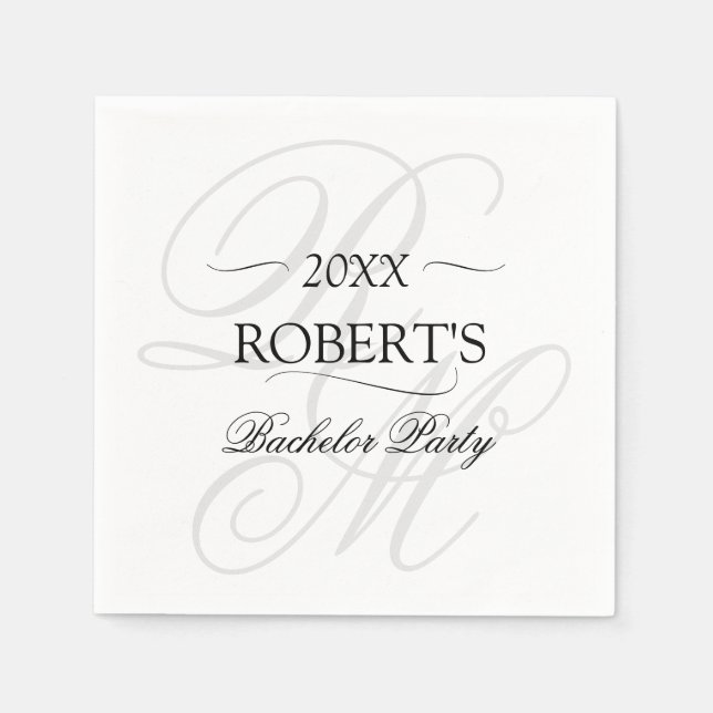Monogrammed Elegant Minimalist Bacherlor Party Napkins (Front)