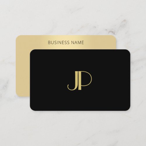 Monogrammed Elegant Modern Black Gold Template Business Card