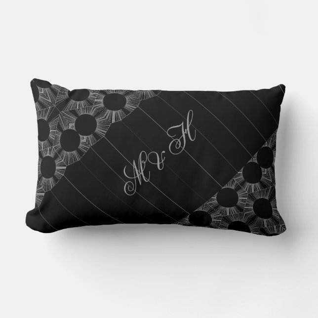 Monogrammed Elegant, Modern Geometric Black, White Lumbar Pillow (Front)