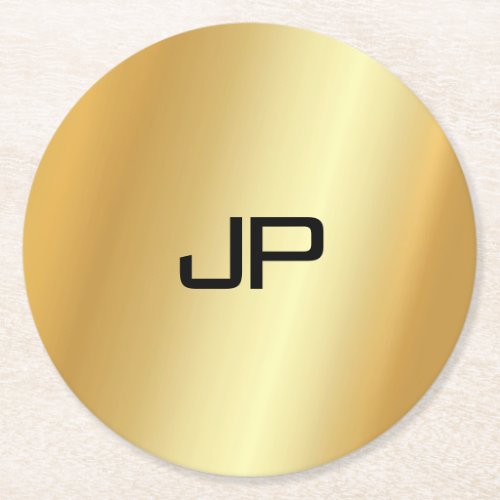 Monogrammed Elegant Modern Gold Look Template Round Paper Coaster
