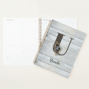 Monogrammed Elegant Modern Goth Black Rose U Planner