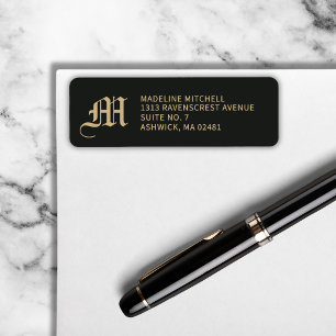 Monogrammed Elegant Modern Gothic Black Gold Label