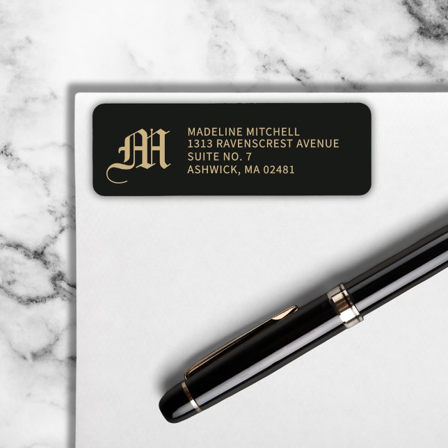 Monogrammed Elegant Modern Gothic Black Gold Label (Old-world vibes with crisp modern style.)