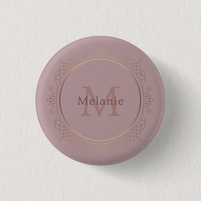 Monogrammed Elegant Modern Rose Gold Template Button (Front)