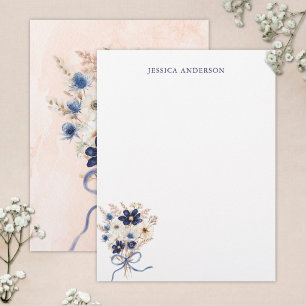 Monogrammed Elegant Navy Blue Flower Bouquet Letterhead