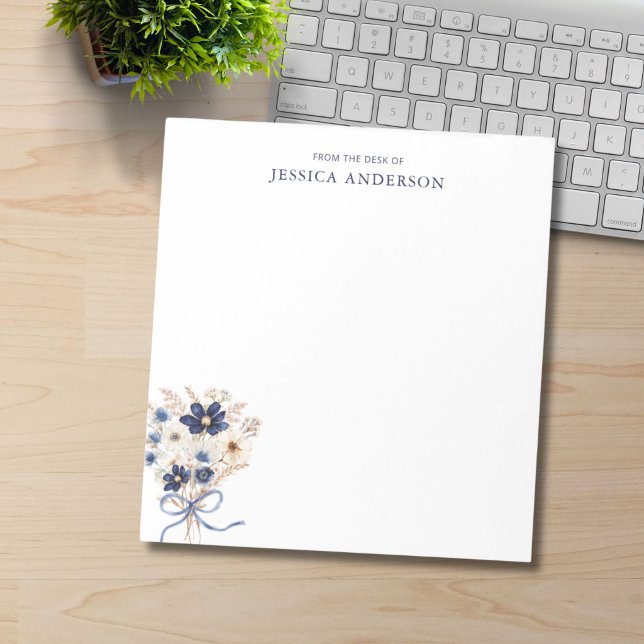 Monogrammed Elegant Navy Blue Flower Bouquet Notepad (Creator Uploaded)