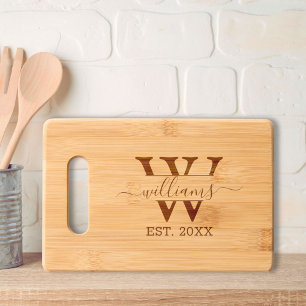 Monogrammed Elegant Personalized Family Name Engraved Cutting Board