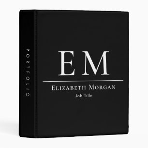 Monogrammed Elegant Professional Black Initial  Mini Binder