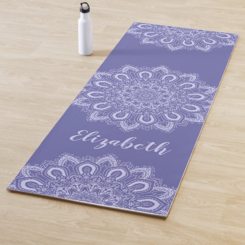 Monogrammed Elegant Purple Blue Mandala Yoga Mat