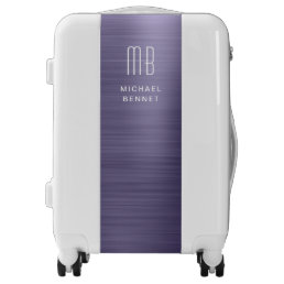 Monogrammed Elegant Purple Faux Brushed Metallic  Luggage
