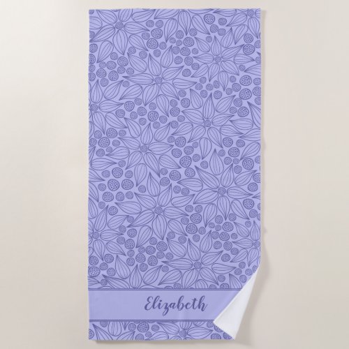 Monogrammed Elegant Purple Floral Beach Towel