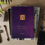 Monogrammed elegant purple gold modern 2025 planner<br><div class="desc">Classy upscale monogrammed business office or personal planner featuring a faux gold copper metallic square over a stylish dark purple indigo faux leather look (printed) background. Suitable for home office, small business, corporate or independent professionals, school, personal branding, portfolios or stylists, managers, teachers, students. It can be a chic gift...</div>