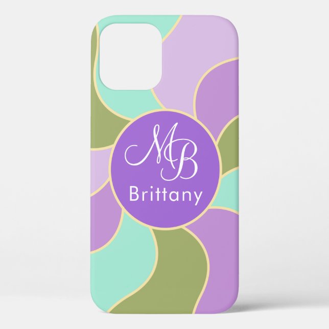 Monogrammed  Elegant  Purplish Retro Sun Waves  Case-Mate iPhone Case (Back)