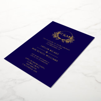 Monogrammed Elegant Real Foil Wreath Wedding Invitation