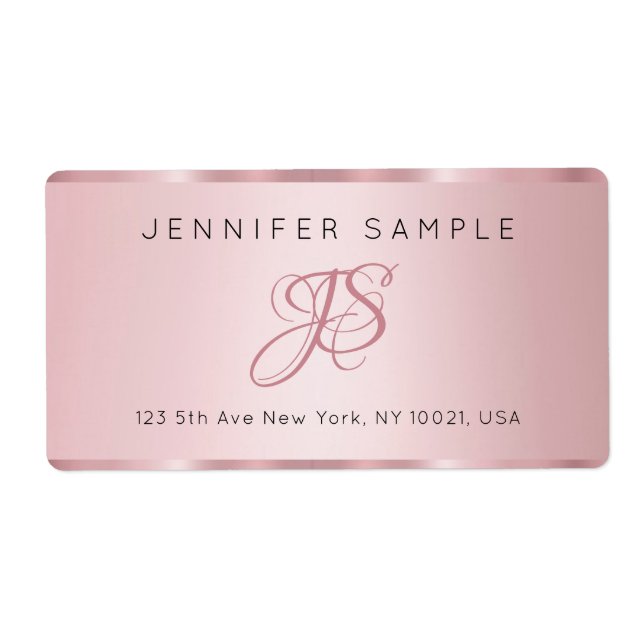 Monogrammed Elegant Rose Gold Modern Simple Label (Front)
