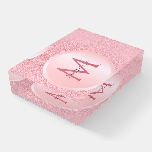 Monogrammed Elegant Rosegold Glitter Trendy Girly Paperweight