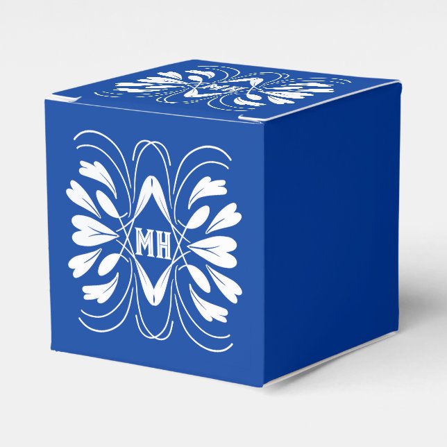 Monogrammed Elegant Royal Blue Custom Favor Box (Front Side)