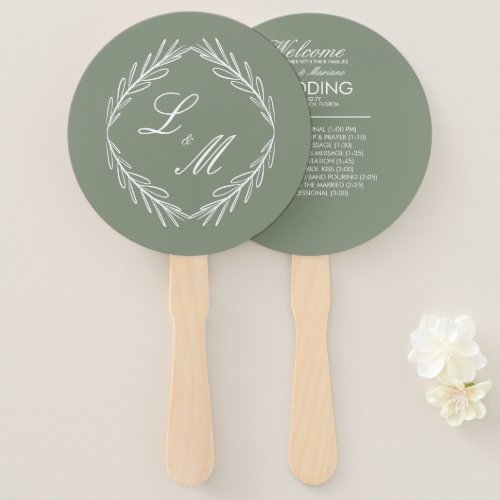 Monogrammed Elegant Script Branch Wedding Program  Hand Fan