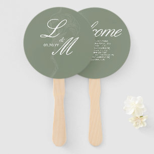 Monogrammed Elegant Script Cotton Flower Wedding Hand Fan
