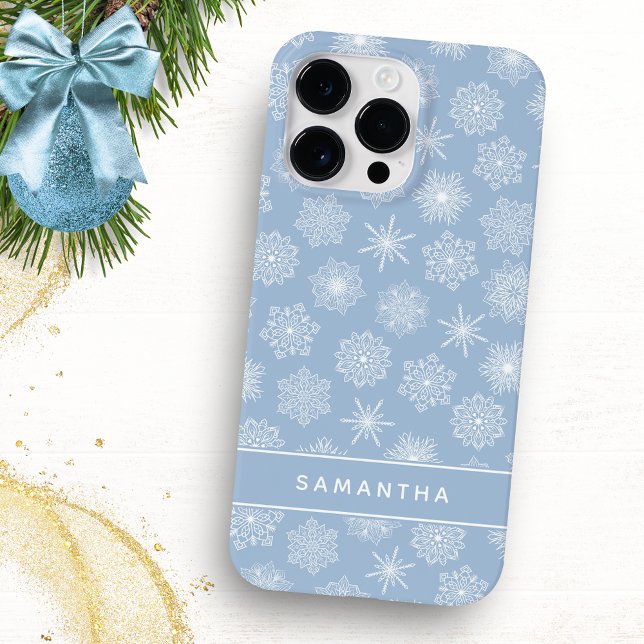 Monogrammed Elegant Snowflakes Blue Christmas Case-Mate iPhone Case (Creator Uploaded)