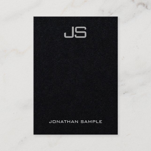 Monogrammed Elegant Vertical Template Luxury Black Business Card (Front)