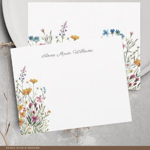Monogrammed Elegant Watercolor Wildflower Note Card