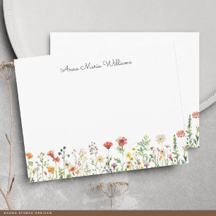 Monogrammed Elegant Watercolor Wildflower Note Card
