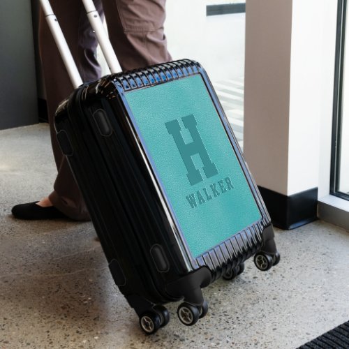 Monogrammed Embossed Turquoise Faux Vegan Leather Luggage