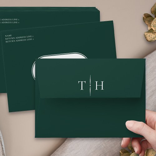 Monogrammed Emerald Green Wedding Invitation Envelope