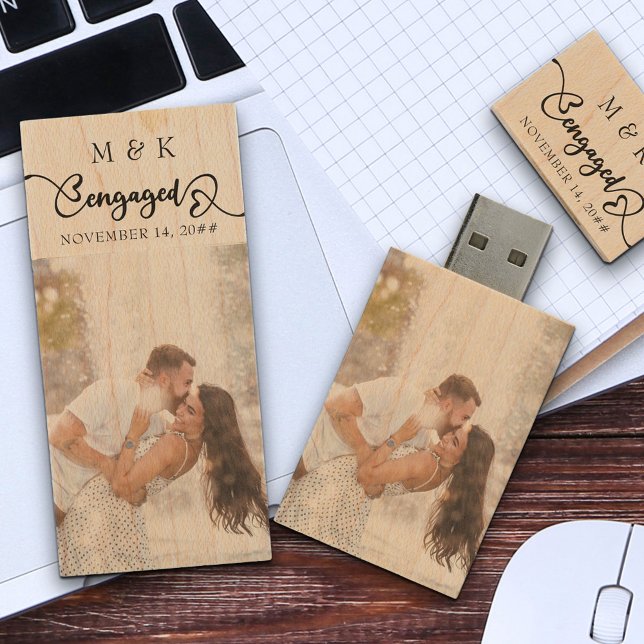 Monogrammed Engagement Date and Photo USB Wood Flash Drive (Creator Uploaded)