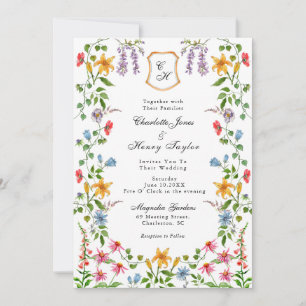 Monogrammed English Garden Floral Wedding Announcement