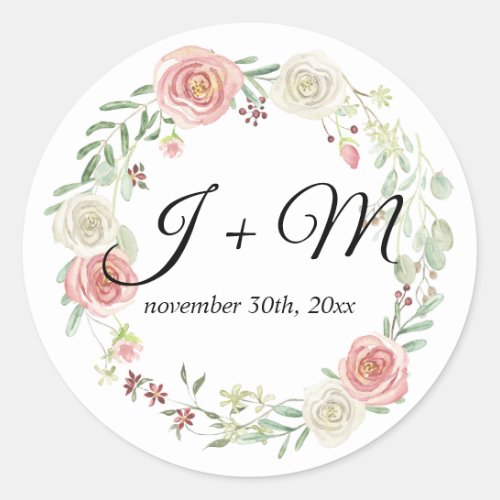 Monogrammed Envelope Seal Blush Ivory Rose Floral