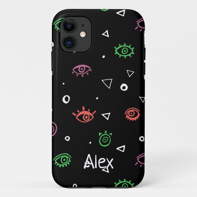 Monogrammed Evil Eye Pattern Add First Name Case-Mate iPhone Case (Back)