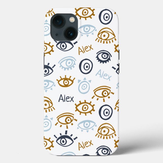 Monogrammed Evil Eye Pattern | Add Name Case-Mate iPhone Case (Back)