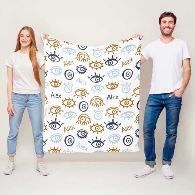 Monogrammed Evil Eye Pattern | Add Name Fleece Bla (In Situ)