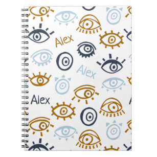 Monogrammed Evil Eye Pattern   Add Name Notebook