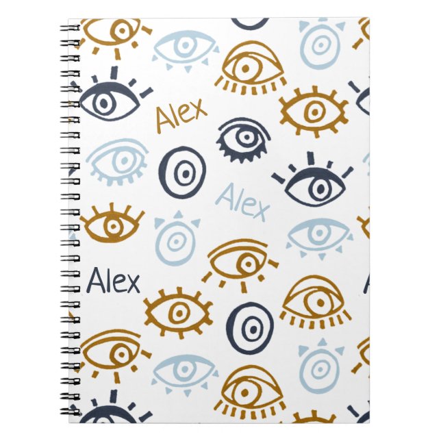 Monogrammed Evil Eye Pattern | Add Name Notebook (Front)