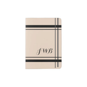 MONOGRAMMED, Executive CREME w/ Double borders Passport Holder