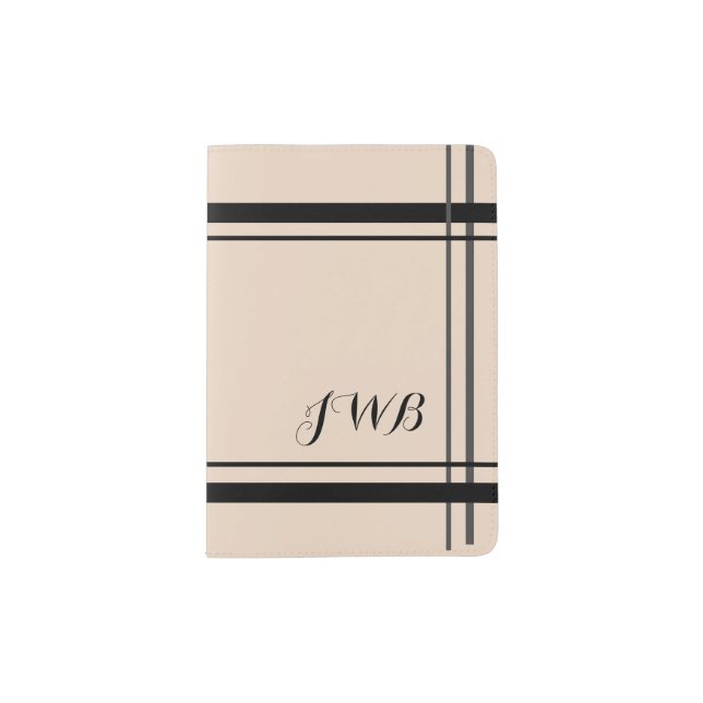 MONOGRAMMED, Executive CREME  w/ Double  borders Passport Holder (Front)
