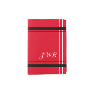 MONOGRAMMED, Executive RED w/ BLACK & WHITE trim Passport Holder