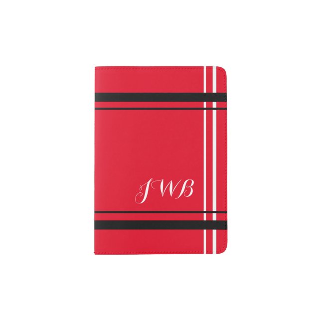 MONOGRAMMED, Executive RED w/ BLACK & WHITE trim Passport Holder (Front)