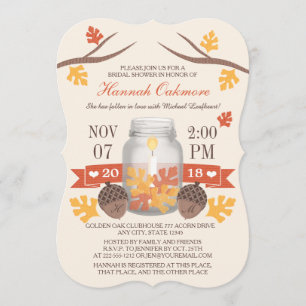 Monogrammed Fall Leaves Mason Jar Bridal Shower Invitation