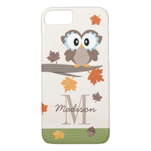 Monogrammed Fall Owl iPhone 87 Case