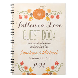Monogrammed Fall Pumpkin Acorn Wedding Guest Boook Notebook