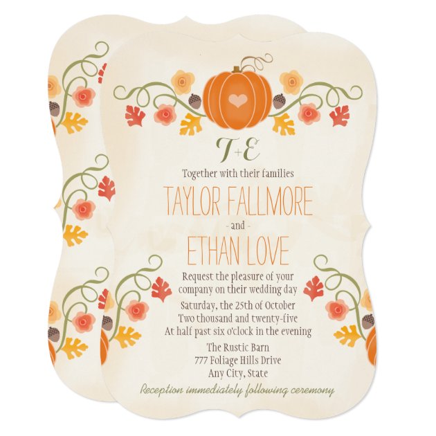 Monogrammed Fall Pumpkin Wedding Invitations