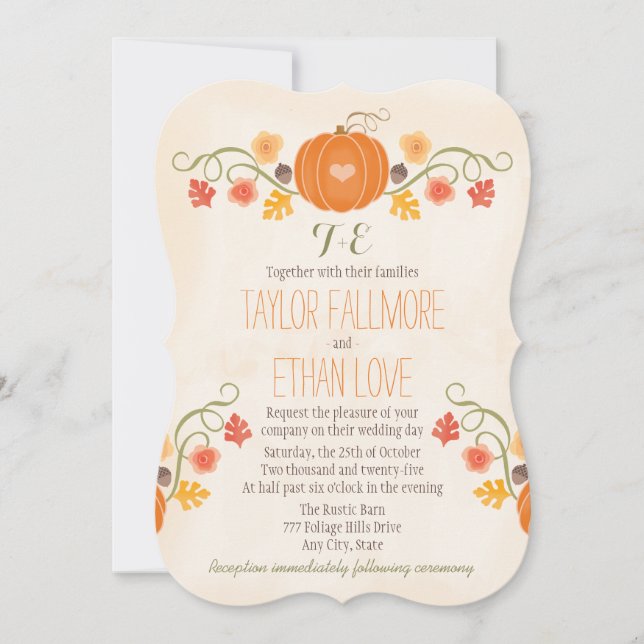 Monogrammed Fall Pumpkin Wedding Invitations (Front)