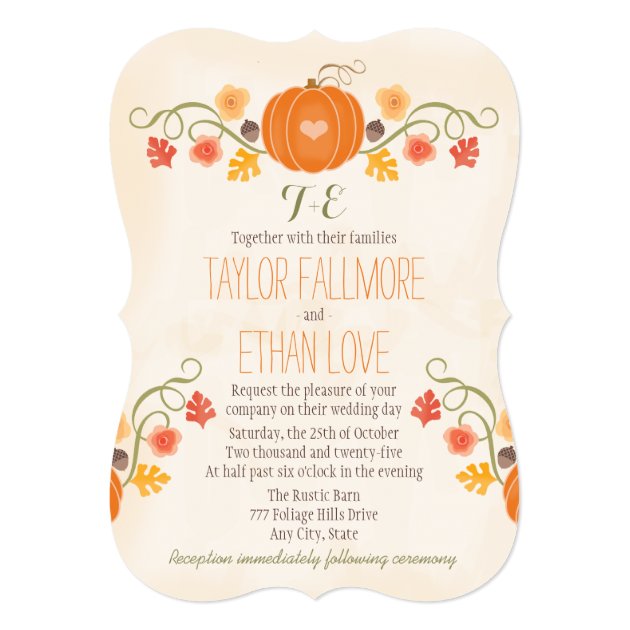 Monogrammed Fall Pumpkin Wedding Invitations