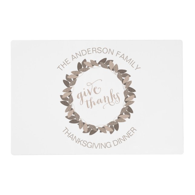 Monogrammed Fall Wreath Give Thanks | Thanksgiving Placemat (Front)