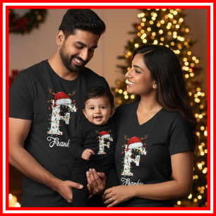 Monogrammed Family Christmas Antlers Santa Hat T-Shirt