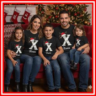 Monogrammed Family Christmas Antlers Santa Hat T-Shirt
